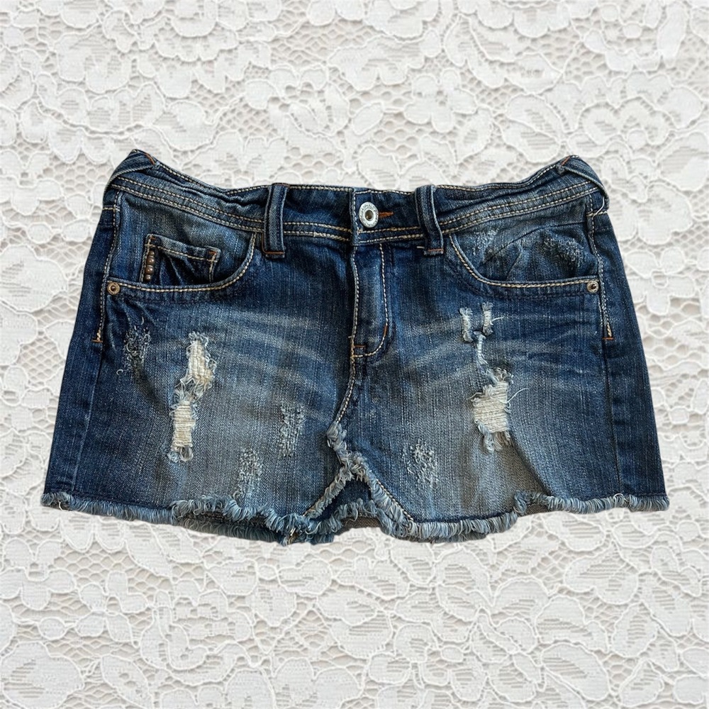 vintage y2k low rise denim mini skirt